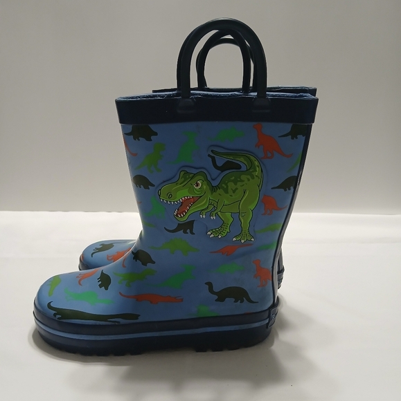 Kids Dinosaur Rain Boots - Blue and Green - Picture 1 of 10